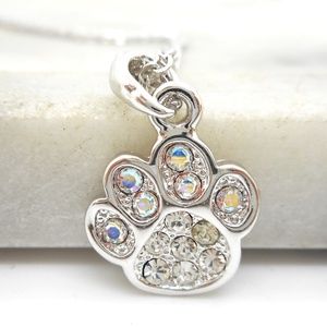 Clear AB Crystal Puppy Paw Necklace New Dog Lovers